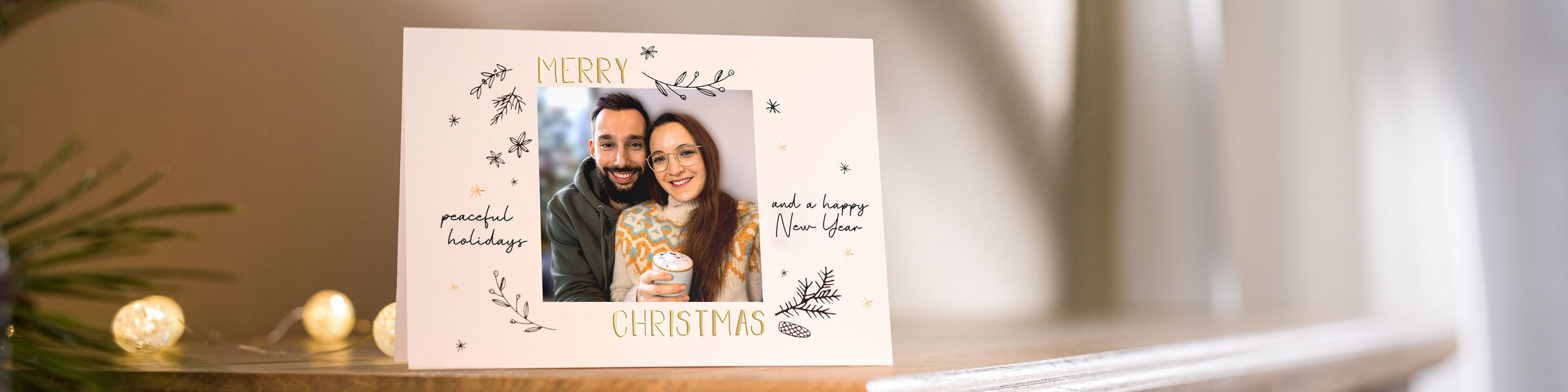 A festive Christmas card with 'Merry Christmas' and cheerful decorations.