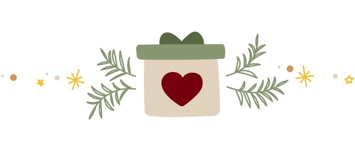  A lovingly designed gift with a red heart on a light background, surrounded by green plant motifs 